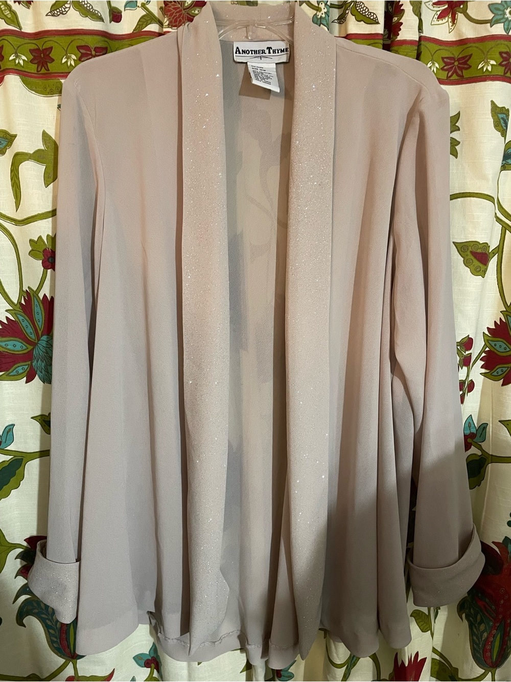 Another Thyme Beige Open-Front Blazer with Sparkle Trim